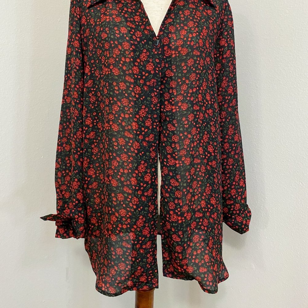 vintage rose sheer drapey polyester shirt
